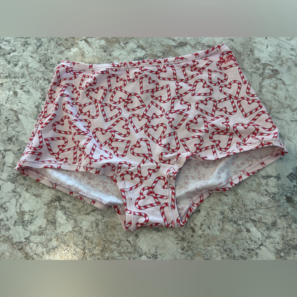 VS PINK Holiday Christmas Panty Candy Canes Cotton Boyshort Large NWT